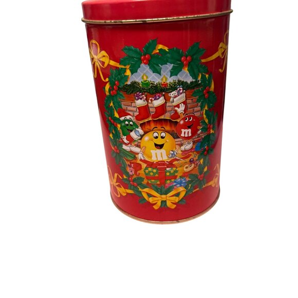 M&Ms 1993 Christmas Tin Collectible Red Holiday Design With Holly & Bow - Picture 2 of 5